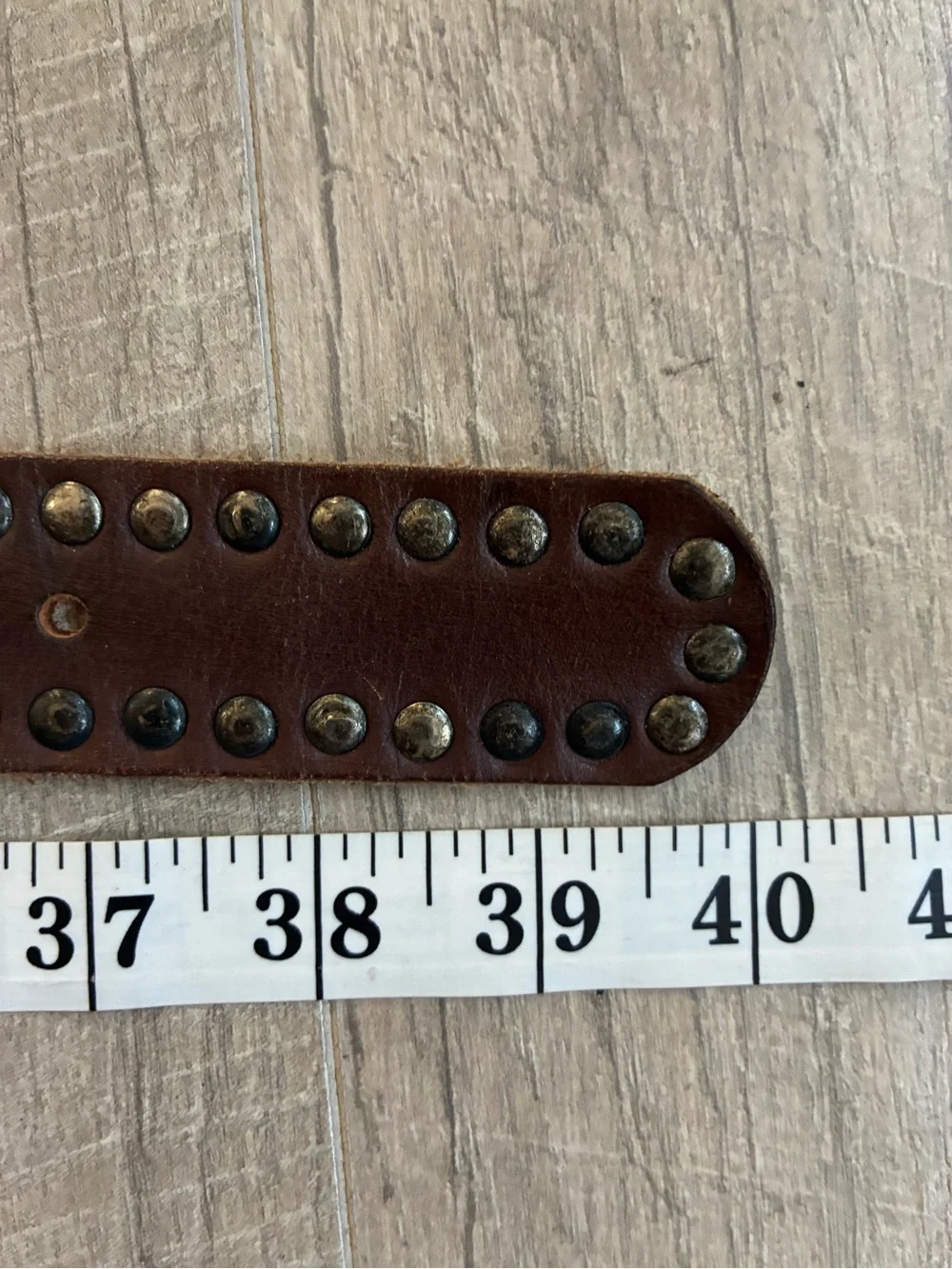 Western Antique Silver Studs Brown Leather Belt With Horse Shoe Buckle